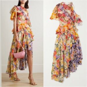 ZIMMERMANN Wonderland Flounce Floral Dress Asymmetrical High Low Tiered Ruffles
